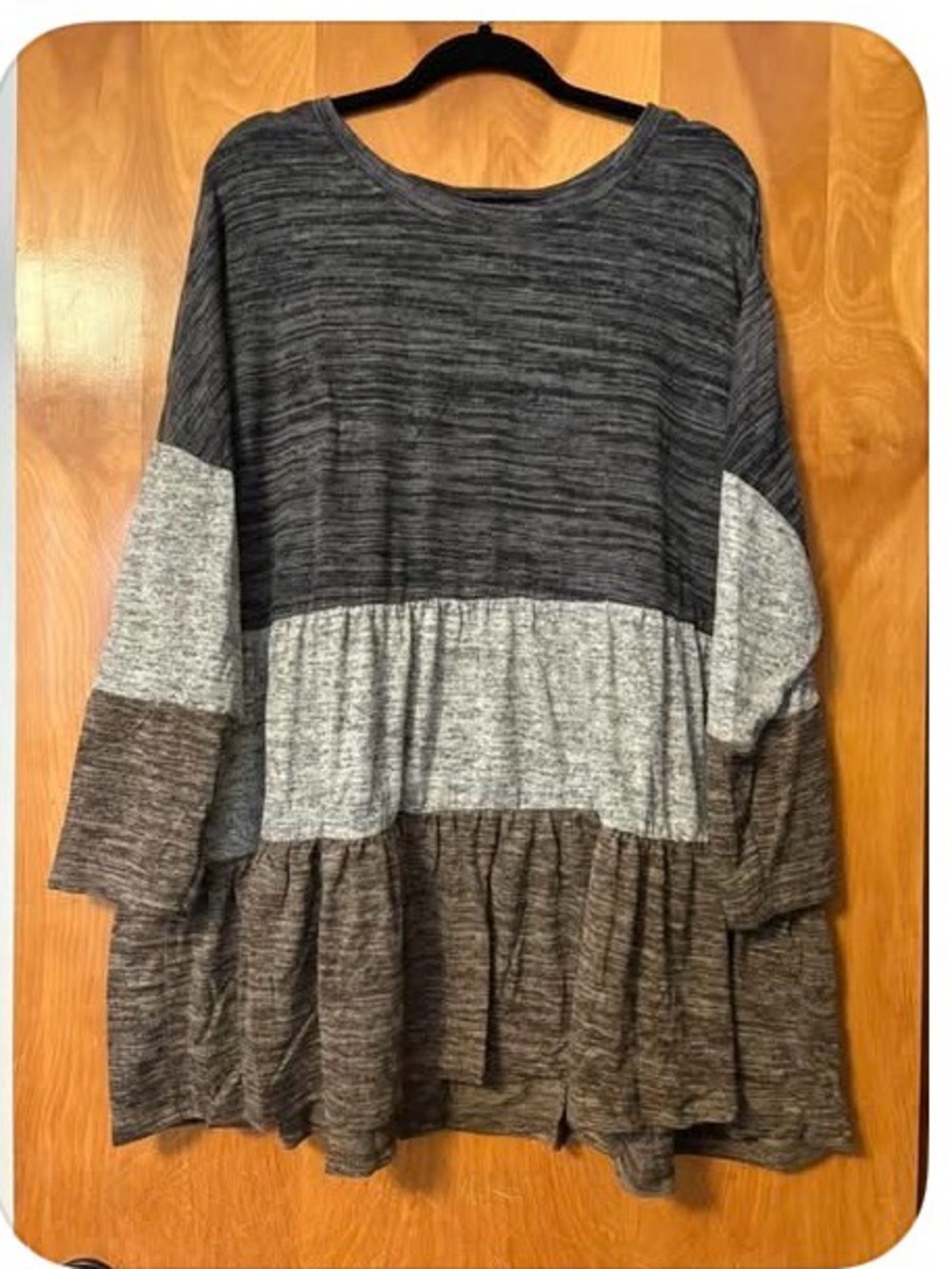 Chic Soul Gray, Light Gray, Brown Colorblock Tiered Knit Tunic